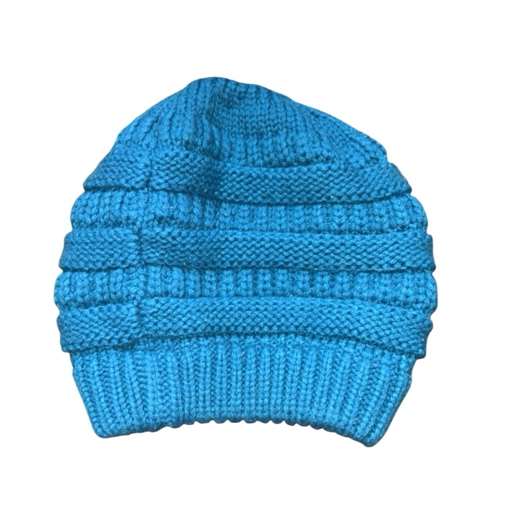 C.C Blue Teal Hat Beanie With Ponytail Hole Knit Winter Acrylic - Picture 2 of 3
